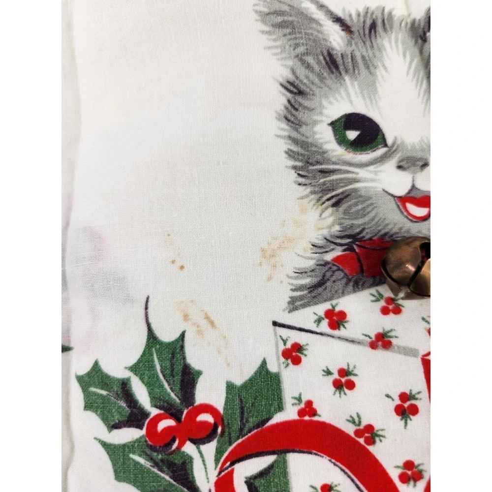 Vintage Kittens Holiday Christmas Apron Cats Jingle Bells Pockets Half Waist Tie